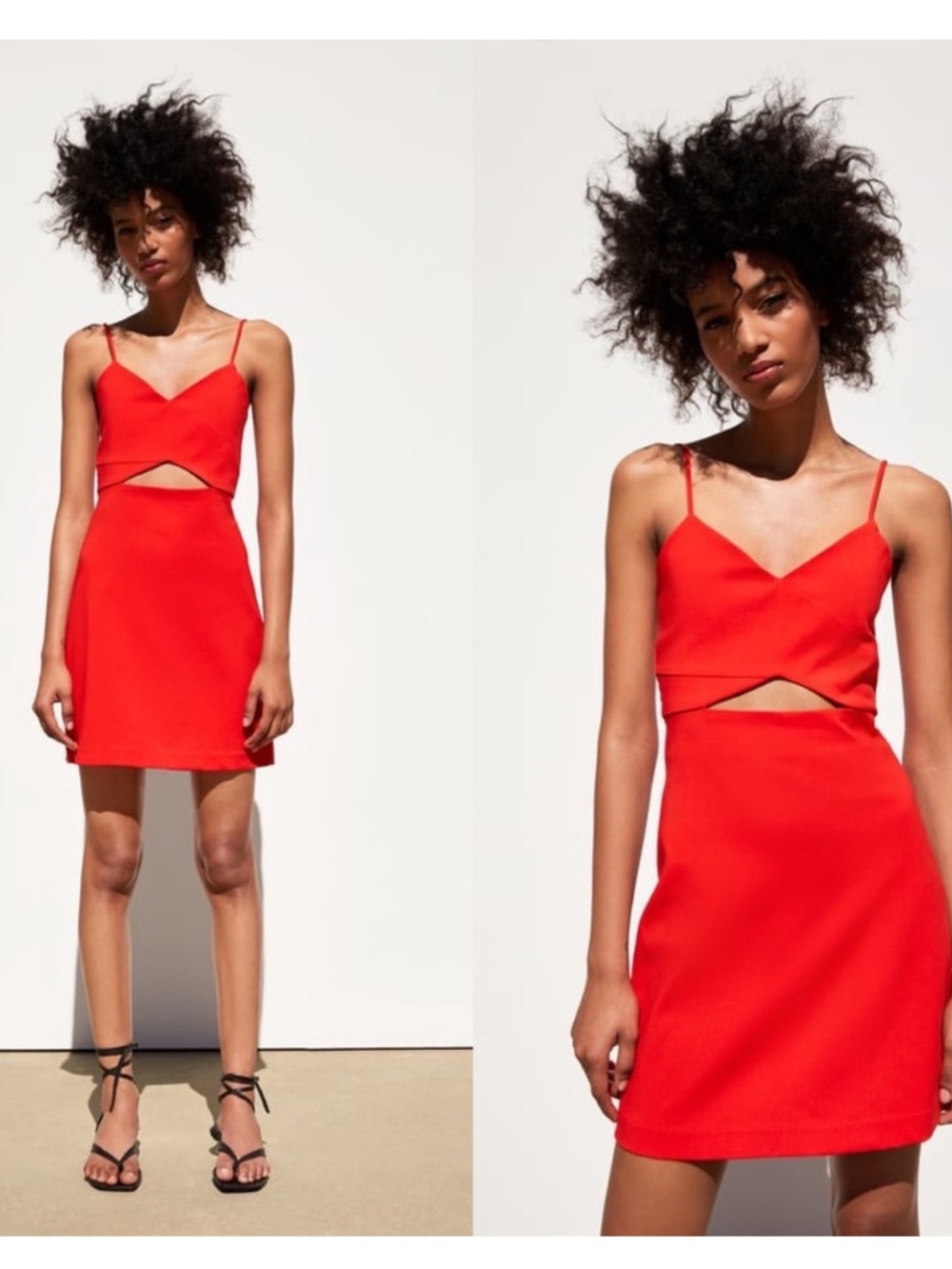 Zara Red Spaghetti-Strap Mini Dress with Front Cutout